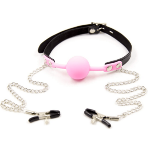 Pink Gag with Nipple Clamps