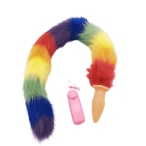 Vibrating Rainbow Fox Tail Butt Plug