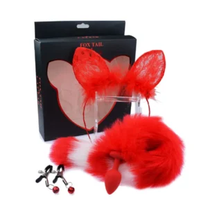 Fox Tail Anal Plug Set ( Red + White ) - Image 3