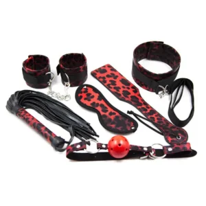 Scarlet Seduction: Red Leopard Print BDSM Set - Image 8