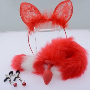 Fox Tail Anal Plug Set ( Red + White ) - Image 1